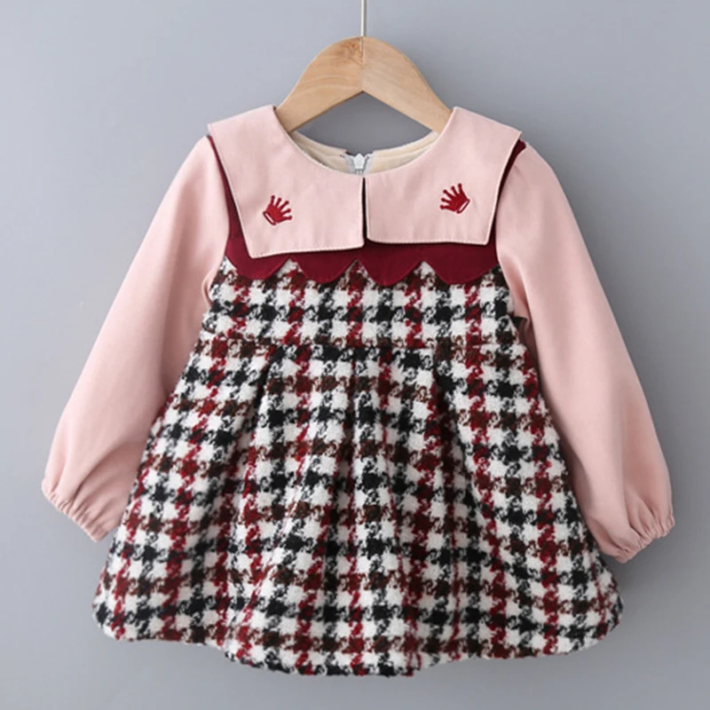 Коллекция года, новое платье для маленьких девочек платье с длинными рукавами детская осенне-зимняя Вельветовая однотонная Вельветовая одежда
