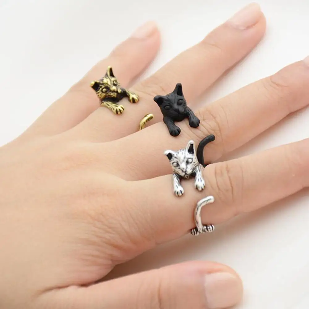Anillo ajustable para gato, anillos de animales, joyería para hombre y mujer