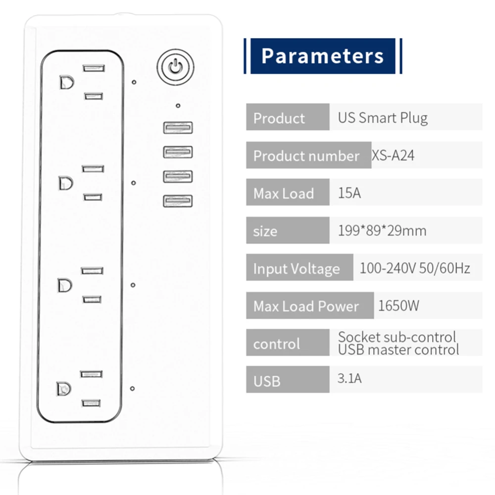 Штепсельная вилка США 13A USB Wifi умная розетка, совместимая с Умной линейкой, розетка с Alexa Google Mini IFTTT Smart Life APP