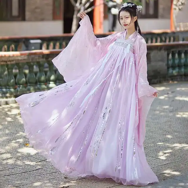 Summer Chinese Hanfu Princess Dress Women Fairy Folk with Kimono Female Dance Oriental Costume Chinese Clothes 3 meter hem set