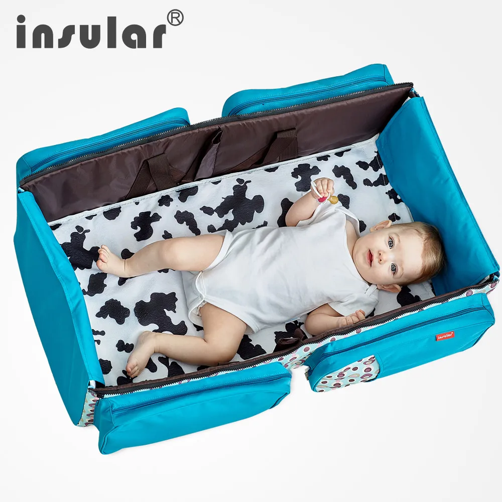 

2020 Insular Diaper Bag New Multifunctional Folding Baby Bed With Mosquito Net Cross-body Shoulder Bag Large Capacity Mummy Bag