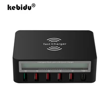 Kebidu ЖК-цифровой дисплей Тип C быстрое зарядное устройство 6 портов usb зарядная док-станция QC 3,0 с 10 Вт Беспроводное зарядное устройство для iPhone 5 6 7 8 X