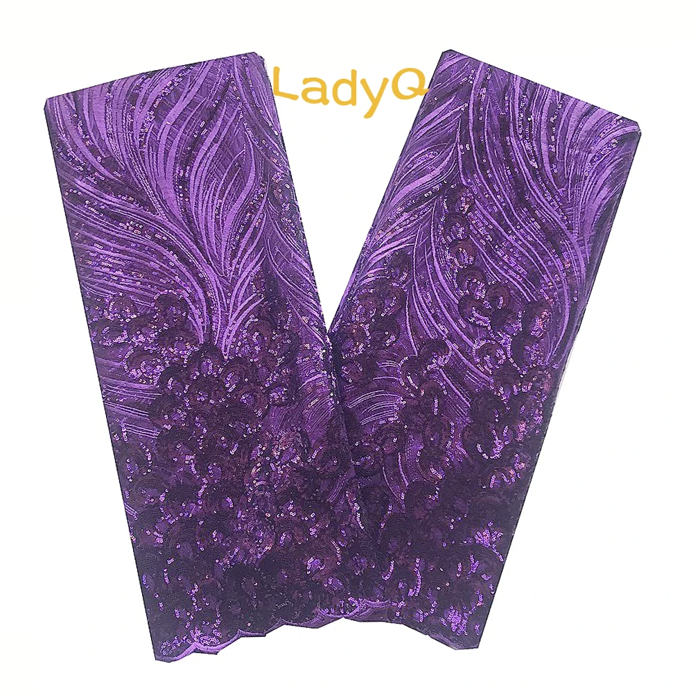 

2019 High Quality Swiss Voile Lace Latest French Lace Purple Sequin Fabric with Sequence Indian Embroidered Fabric Lace Sewing