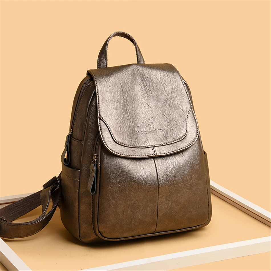 stylish backpack with water bottle holder Women Large Capacity Backpack Purses High Quality Leather Female Vintage Bag School Bags Travel Bagpack Ladies Bookbag Rucksack elegant backpack