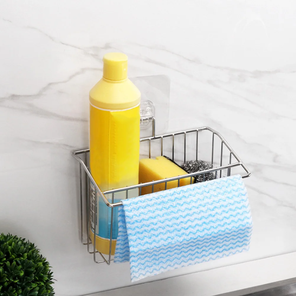 Rustproof Wall Mount Stainless Steel Accessories Towel Sink Storage Bathroom Practical Buckle Design Organizer Draining Rack