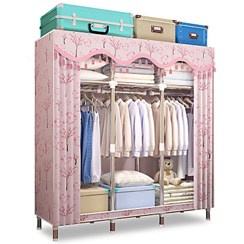 Simple Wardrobe Folding Portable font b Closet b font Bold Reinforced Fabric Full Steel Frame Multifunctional