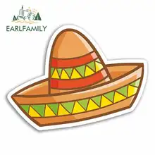 EARLFAMILY 13cm x 13cm Cartoon Sombrero Hat Funny Car Stickers Air Conditioner Waterproof Vinyl JDM Bumper Trunk Truck Graphics