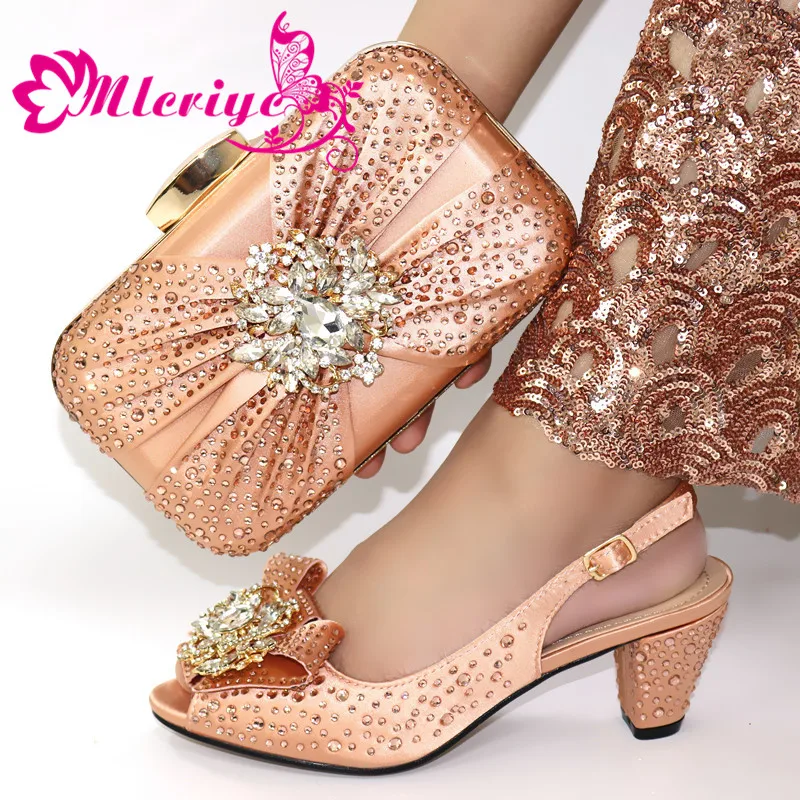 

champagne color Italian Shoes with Matching Bags 2020 African Shoe and Bag Set Italian Design African Shoes and Bag Set PAB1-40