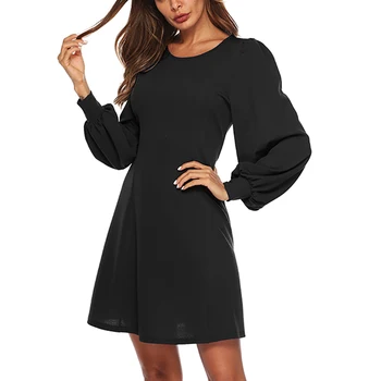 

Women Clothes Pullover Autumn Winter Slim Lantern Sleeve A-word Dress Women Dresses Woman Dress Ropa!.w