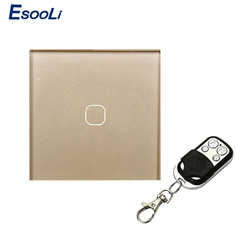 Esooli стандарт ЕС/Великобритания 2 банды 1 способ дистанционное управление переключатель, AC 170~ 240 В настенный светильник дистанционный сенсорный переключатель с мини-пульт дистанционного управления - Цвет: 1 Gang Gold-A
