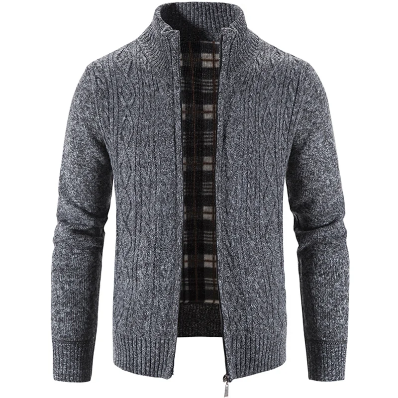Men's Autumn Winter Cardigan Thick Fleece Sweater Cold Coat Casual Warm Stand Collar Baseball Coats Zipper Jacket