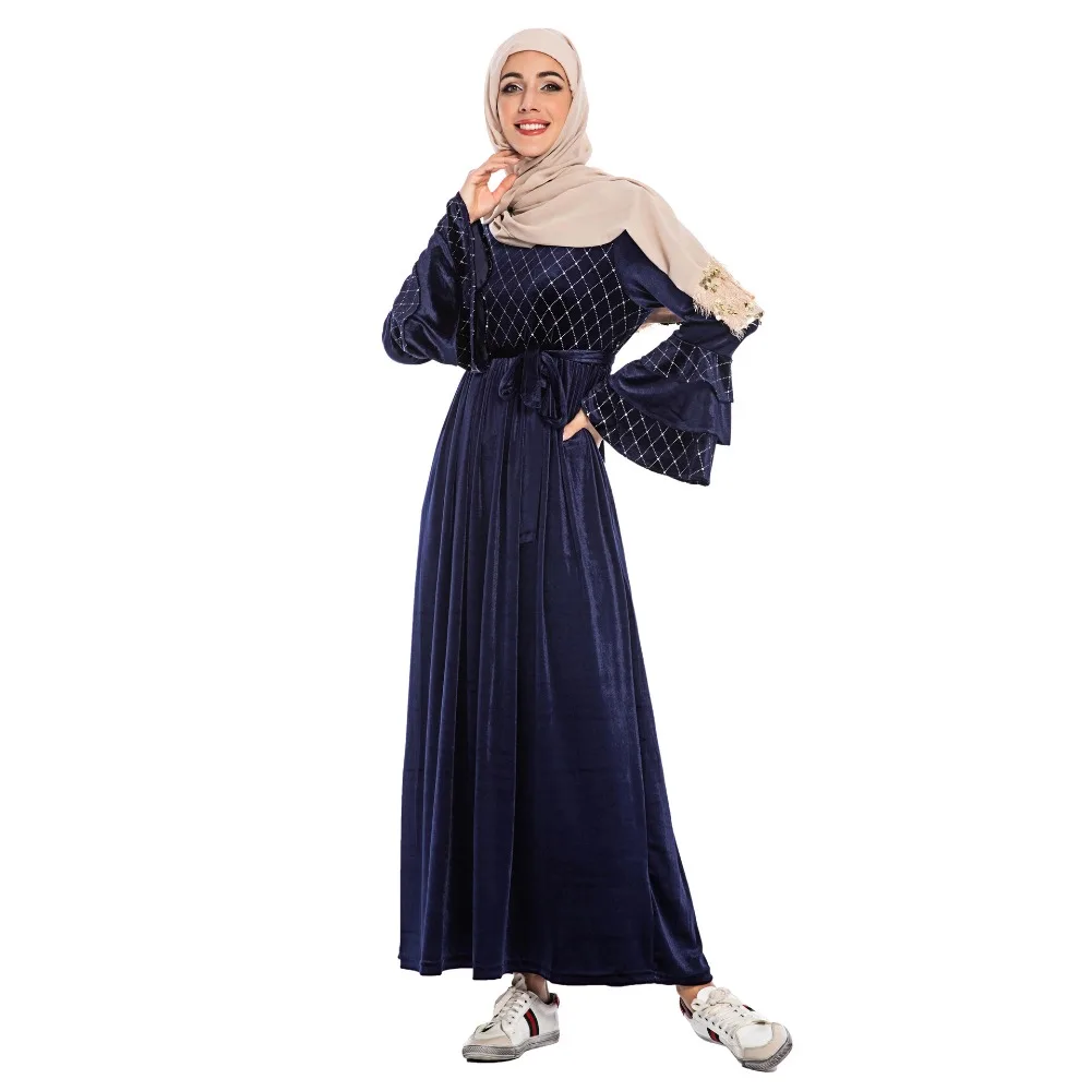 Elegnat мусульманский бархат abaya Макси длинное платье, Роба платья кимоно зима Рамадан Eid Исламская, молитвенная Tesettur Elbise поклонение службы