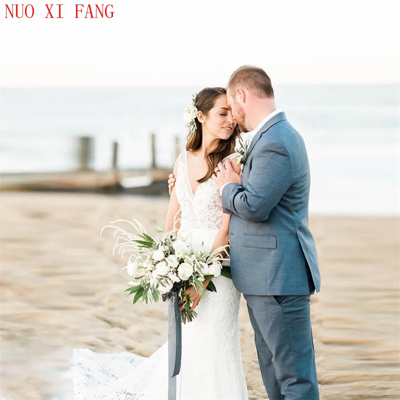 

NUOXIFANG Romantic Sexy V-neck Backless Mermaid Wedding Dress Simple Lace Bridal Dress Beach Wedding Gown 2020 robe de mariee