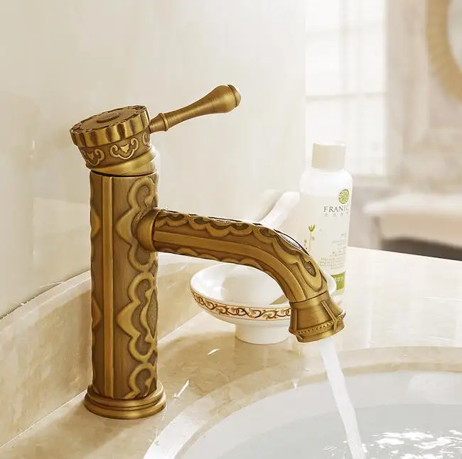 Vidric Basin Faucets Solid Brass Vintage Antique Bronze Crane Bathroom Faucet Single Handle Hot and Cold Water Basin Mixer Tap
