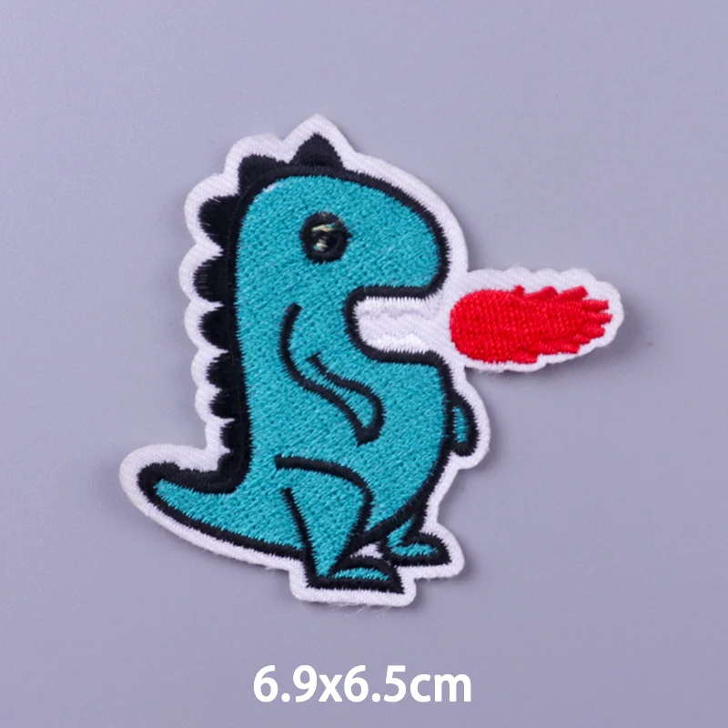 Cute Cartoon Rainbow Dinosaur Embroidery Patch Hippie Letters Animal Clothing Thermoadhesive Patches Cheap Badges DIY Applique