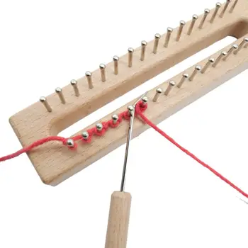 

32 Pins Wooden Knitting Loom Board Hook Kit Needle DIY Craft for Sock Hats Scarves Weaving Tool