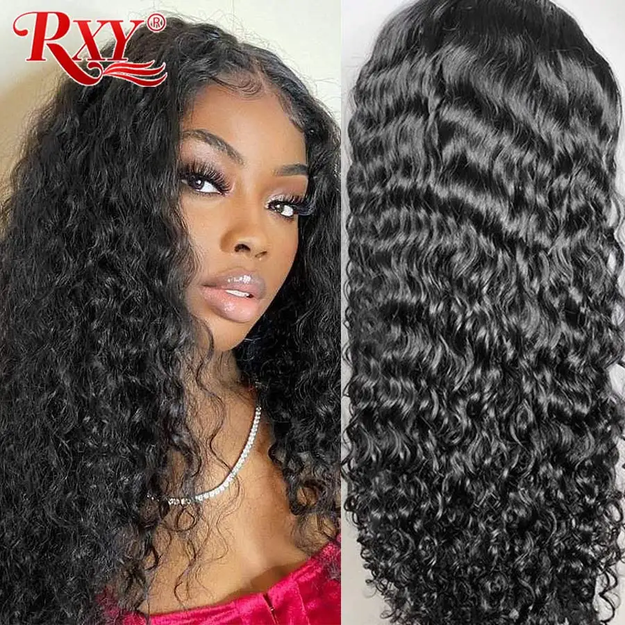 Wig Human-Hair Lace-Frontal Pre-Plucked Curly Brazilian 360 with Water Remy for Women