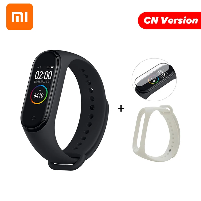 CN White N Film Xiaomi mi Band 4 глобальная версия цветной экран Смарт-Браслет фитнес-трекер mi Band 4 браслет Bluetooth водонепроницаемый для IOS/Android - Цвет: CN White N Film