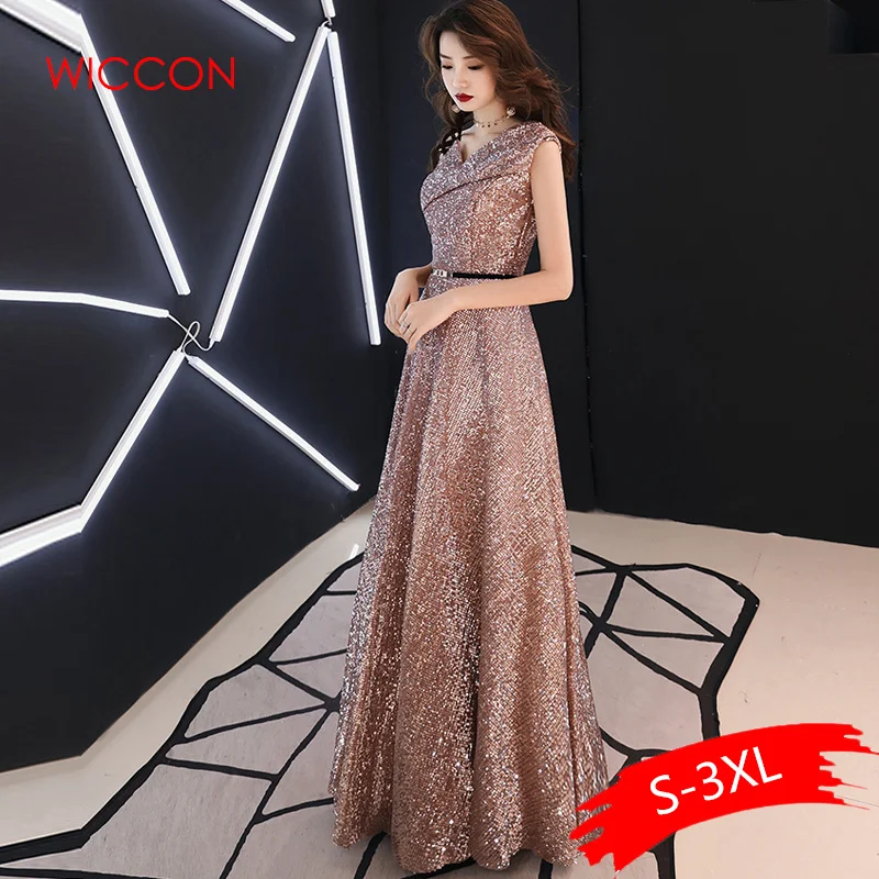 

2020 New Long Elegant Dress Wine Red Back V Neck Shine Sequin Women Evening Party Gowns Dress