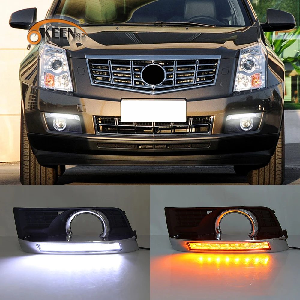 

OKEEN 2pcs Car LED Daytime Running Light for Cadillac SRX 2012-2016 2017 DRL White Day Light Yellow Turn Signal Light Fog Lamp