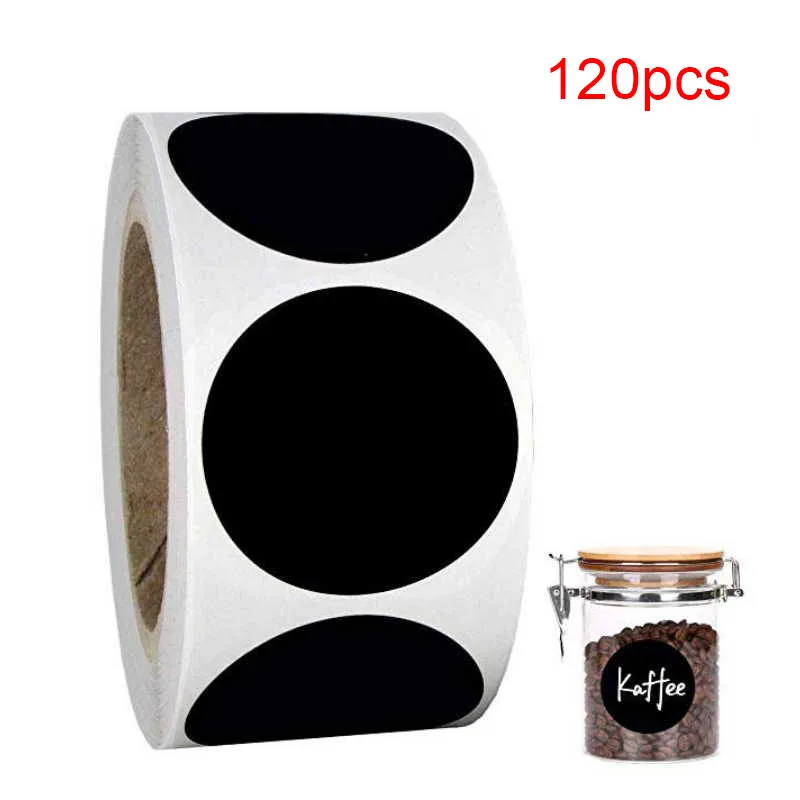 120pcs/roll Black White PVC Labels Stickers 2 Inch 5CM Round Handwritten Blackboard Stationery Stickers Waterproof