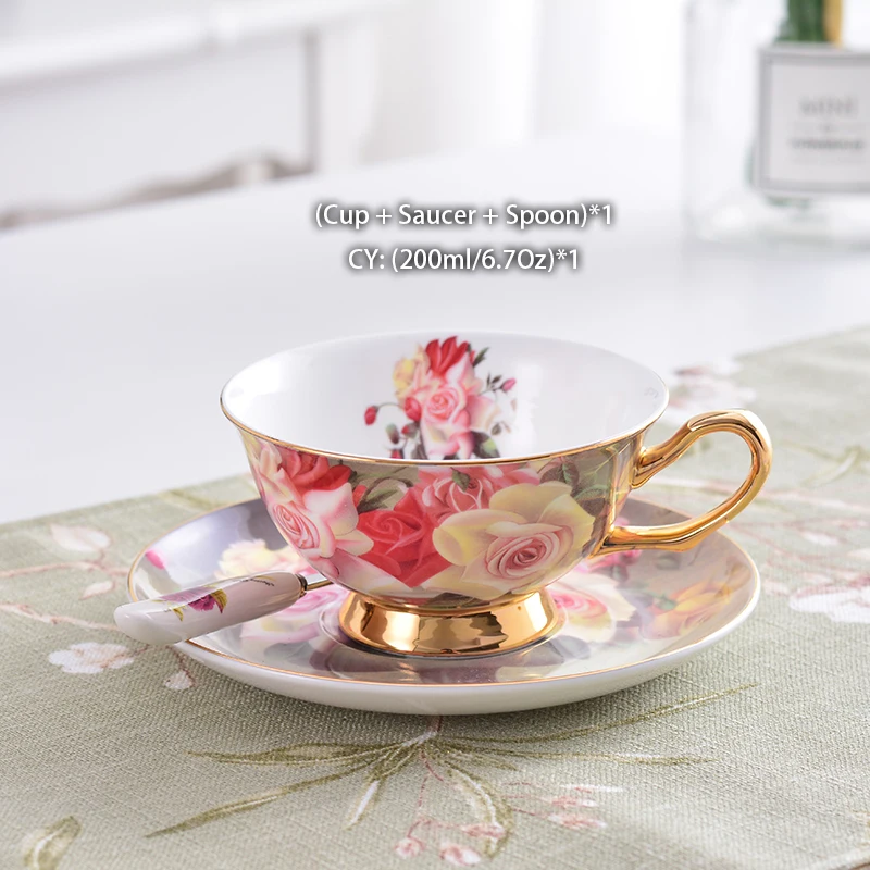 Conjunto de café de osso de camélia conjunto de chá de porcelana britânica  pote de cerâmica creamer tigela de açúcar bule de chá xícara de café caneca  café (cor: conjunto completo)