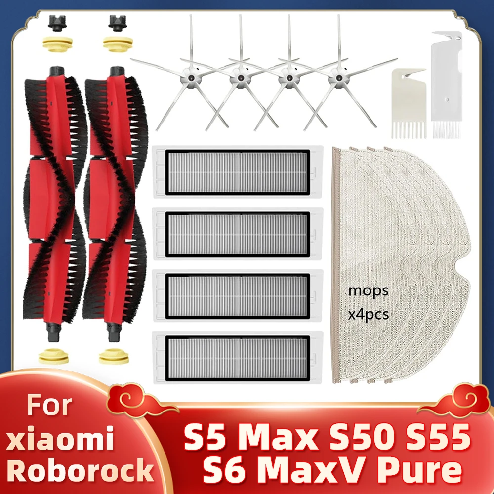 sikat utama baru dapat dicuci hepa filter sikat samping kit for xiaomi mi vakum 1 s robot roborock s50 s51 s55 s6 t60 t61 t65 For Xiaomi Roborock S5 Max S50 S55 S6 MaxV Pure Robot Vacuum Cleaner Hepa Filter Roller Main Side Brush Mop Replacement Parts