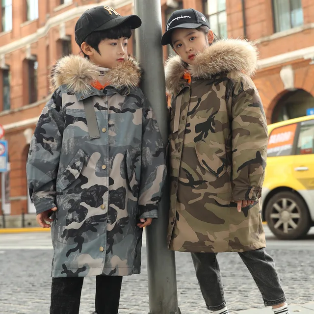 10 A 12 Ans Hiver Doudounes Fille Garcons 2 Pieces Epaissir Manteau Camouflage Imprimer Veritable Fourrure Sweats A Capuche Hiver Adolescent Vetements Aliexpress