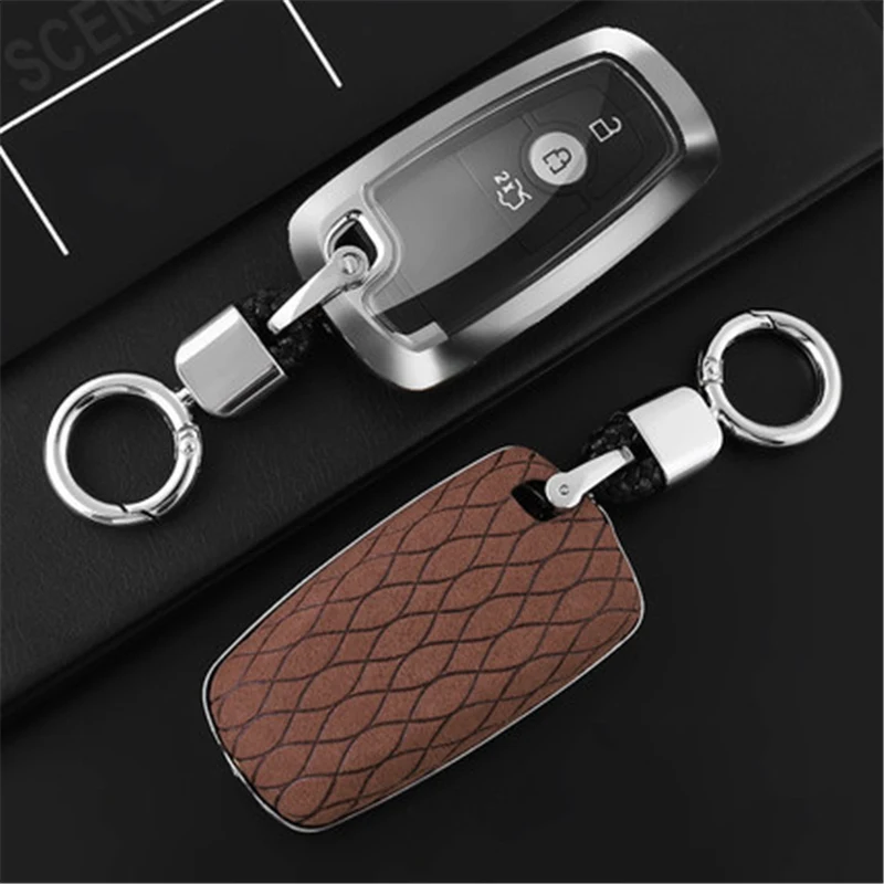 

Fashion Suede Leather Zinc alloy Car Key case Full Cover For Ford Ecosport Edge Explorer Fusion S-MAX Mustang F-150 F-250 F-350