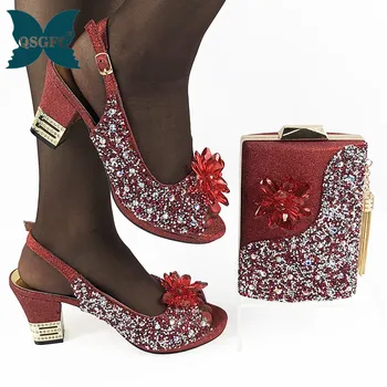 

New Fashion Party Shoes and Bags To Match Red African Shoes and Bag Set Italian Women Wedding Summer Women Pumps with Purse