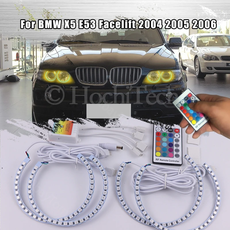 

Для BMW X5 E53 Facelift 2004 2005 2006 RF пульт дистанционного управления мульти-Цвет ультра яркая цветная (RGB) комплект светодиодов «глаза ангела»