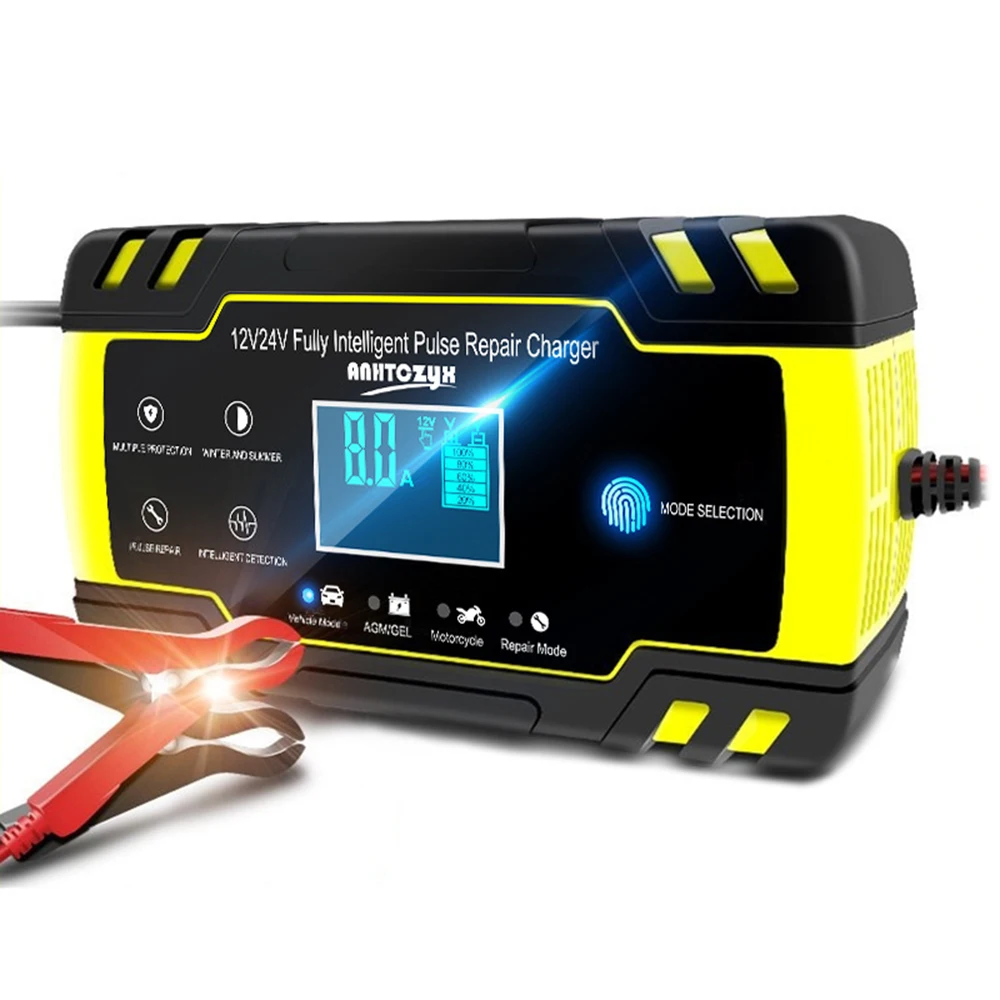 Comprar Cargador de batería de coche 12 24V 8A pantalla táctil Reparación de pulsos LCD cargador estándar para la motocicleta del coche batería de plomo ácido