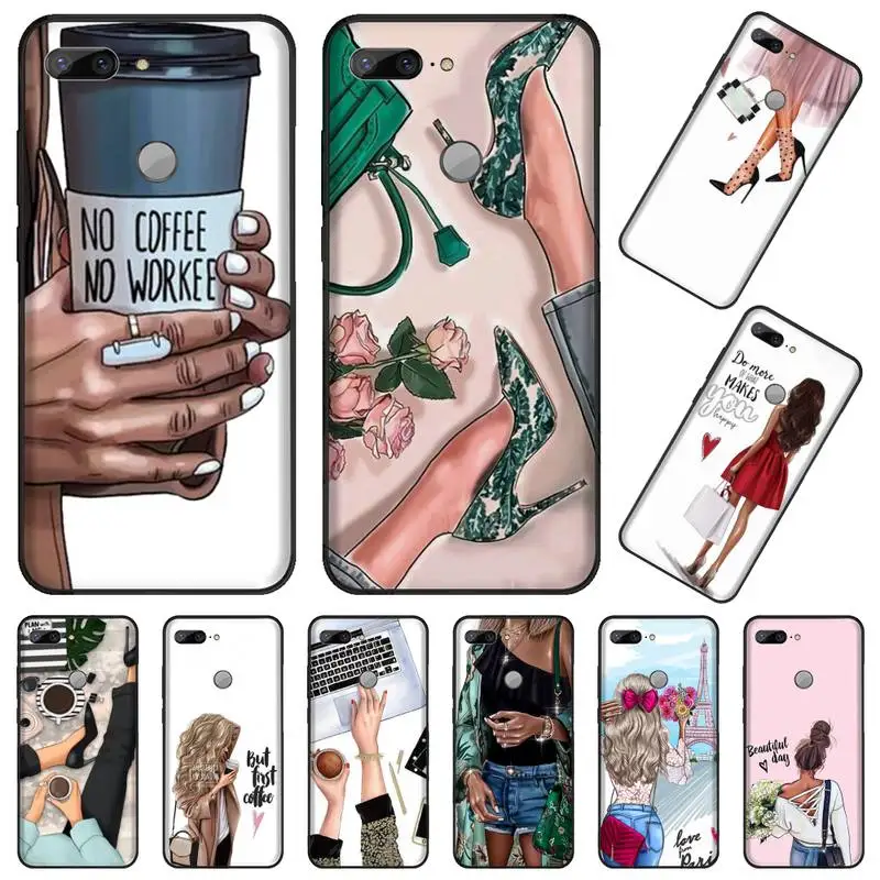 

Fashion Girls Shoes Coffee Paris Phone Case For Huawei Enjoy 7 7s 8 8e 9 9e 10 plus P8lite 2017 Honor 5a view9 play 3e