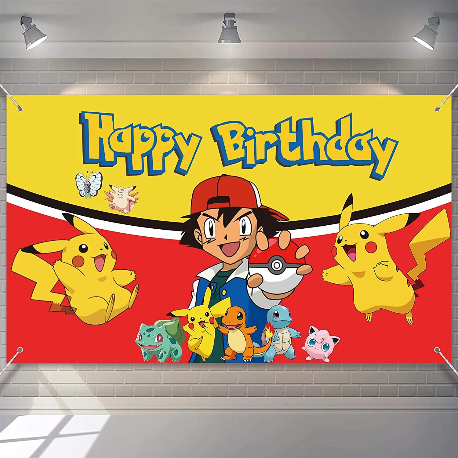 Pokemon Pikachu Happy Birthday Banner Botikit Party Supplies Decoration Background Photo custom made | Дом и сад