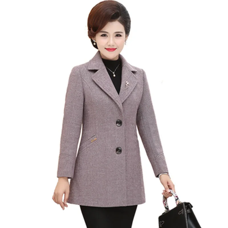 

New Autumn Winter Thick Woolen Coat Female Fashion Middle-aged Medium Long Section Loose Woolen plus Size Women Jacket 6XL T41