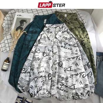 

LAPPSTER Mens Graffiti Hip Hop Spring Shirts Long Sleeve 2020 Mens Harajuku Korean Fashiosn Shirts Male Button Up Shirt Shirt