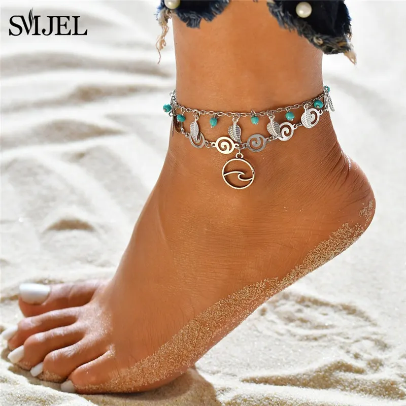 

SMJEL Summer 2019 Bohemian Ocean Wave Bracelet Anklets for Women Fashion Tree of life Roubd Charm Ankle Foot Jewelry enkelbandj