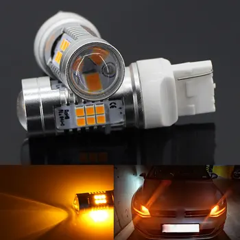 

2Pcs 7440 Yellow LED Bulbs W21/5W WY21W T20 12V 21SMD Turn Signal Light Bulbs for VW Passat B5 B6 B7 Golf 5 6 7