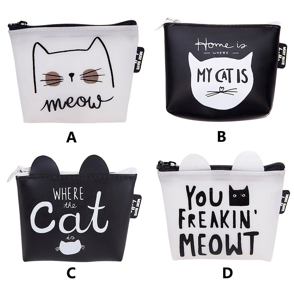 Snacks Coin Purse Women Transparent PU Zipper Change Coin Cartoon Cat Wallet Holders Money Bag For Kids Girl Gift 816