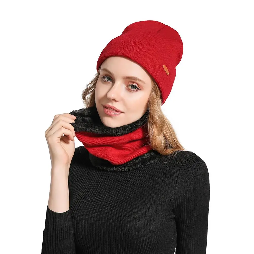 Женский и мужской шарф, шапка, набор, бини, вязаные шапки Skullies, Осень-зима, теплый, унисекс, для улицы, шейный шарф, для езды на велосипеде