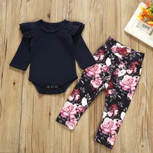 2 шт./компл., комплекты одежды для маленьких девочек, Детский комбинезон с цветочным рисунком, комбинезон, штаны, Одежда для новорожденных MuqGew