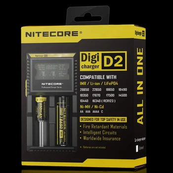 

Original Nitecore D2 Battery Charger LCD Smart Charging for 18650 14500 16340 26650 A AA AAA Batteries 12V Charger Best Quality