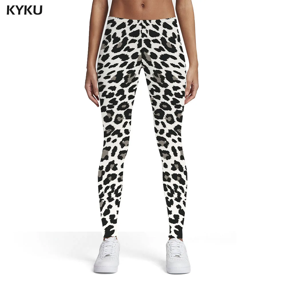 KYKU Black And White Leggings Women Leopard Printed pants Zebra Elastic Art Leggins Womens Leggings Pants Fitness Bodybuilding lululemon align leggings Leggings