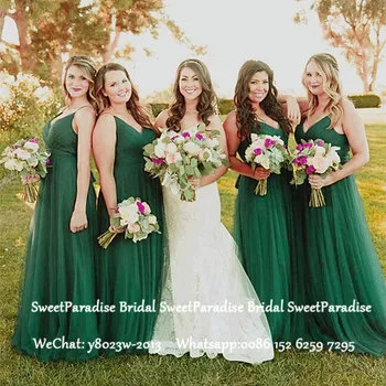 

Green Tulle Bridesmaid Dresses Long Spaghetti Strap A Line Vestidos De Fiesta De Noche Women Wedding Guest Dress Party Gown