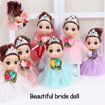 

12cm Confused Doll Keychain Good Quality Simulation Bride Doll Crown Flower Skirt Doll Decoration Girl Children Day Small Gifts
