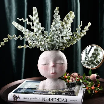 

New Creative Resin Flower Vase Portrait Head Face Planters Handmade Artwork Sculpture Ornament Home Gardening Decorations