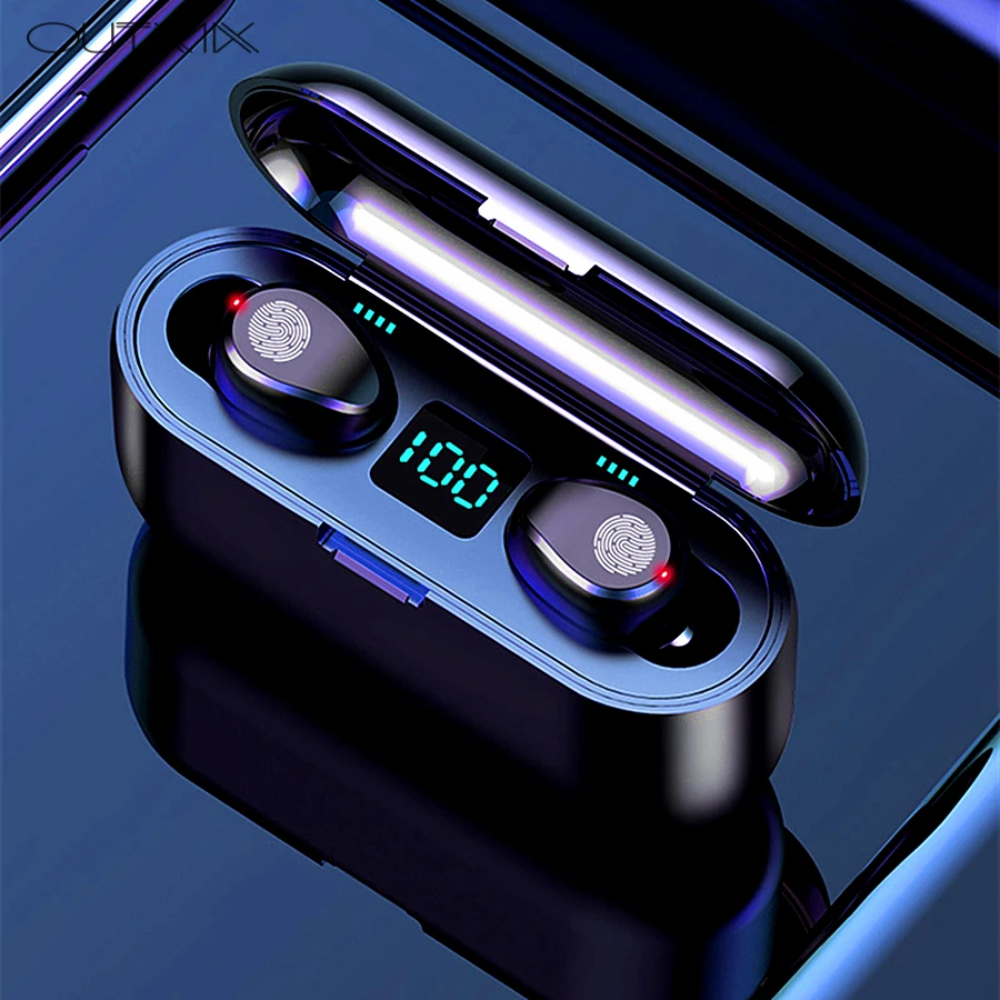 Беспроводные наушники Bluetooth F9 TWS 5.0 LED дисплей с внешним аккумулятором 2000 мА/ч
