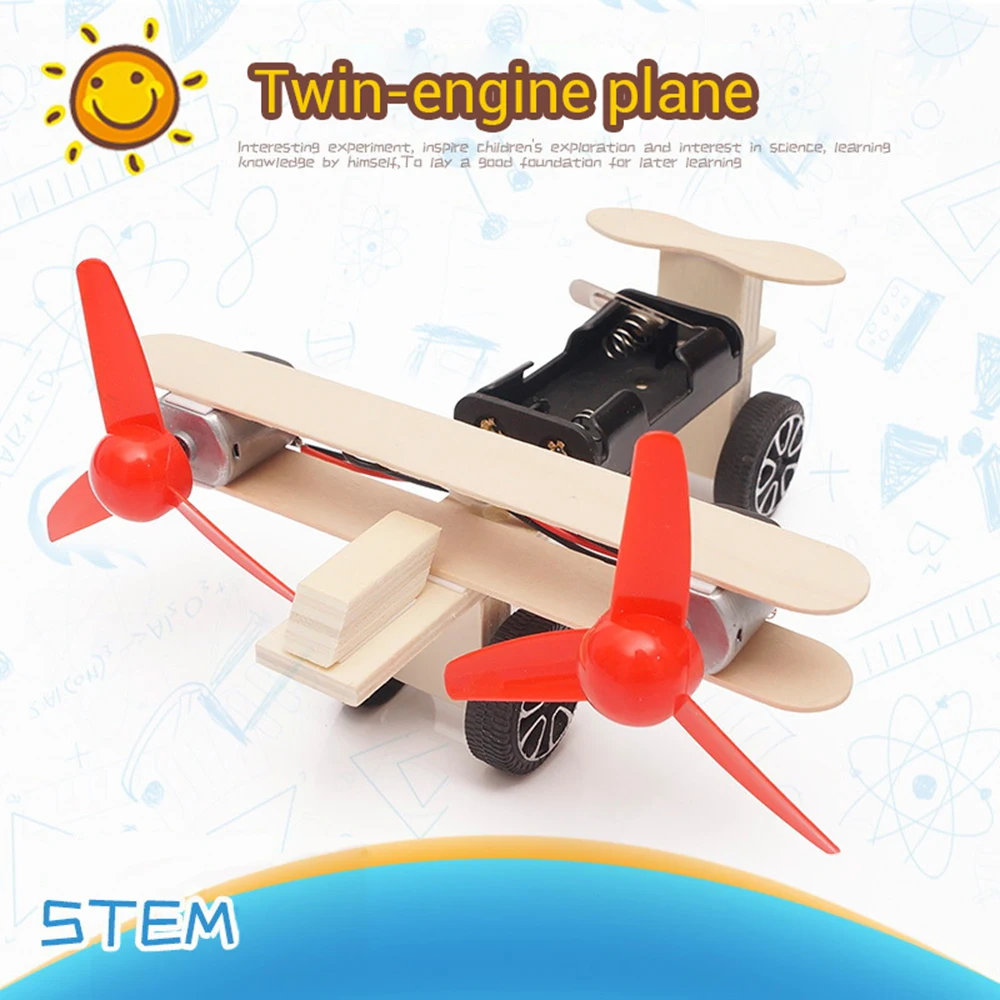 

Electric Twin Engine Slide Aircraft DIY Wooden Puzzle Kids Educational Learning Science STEM Toy Student Manual Science Model