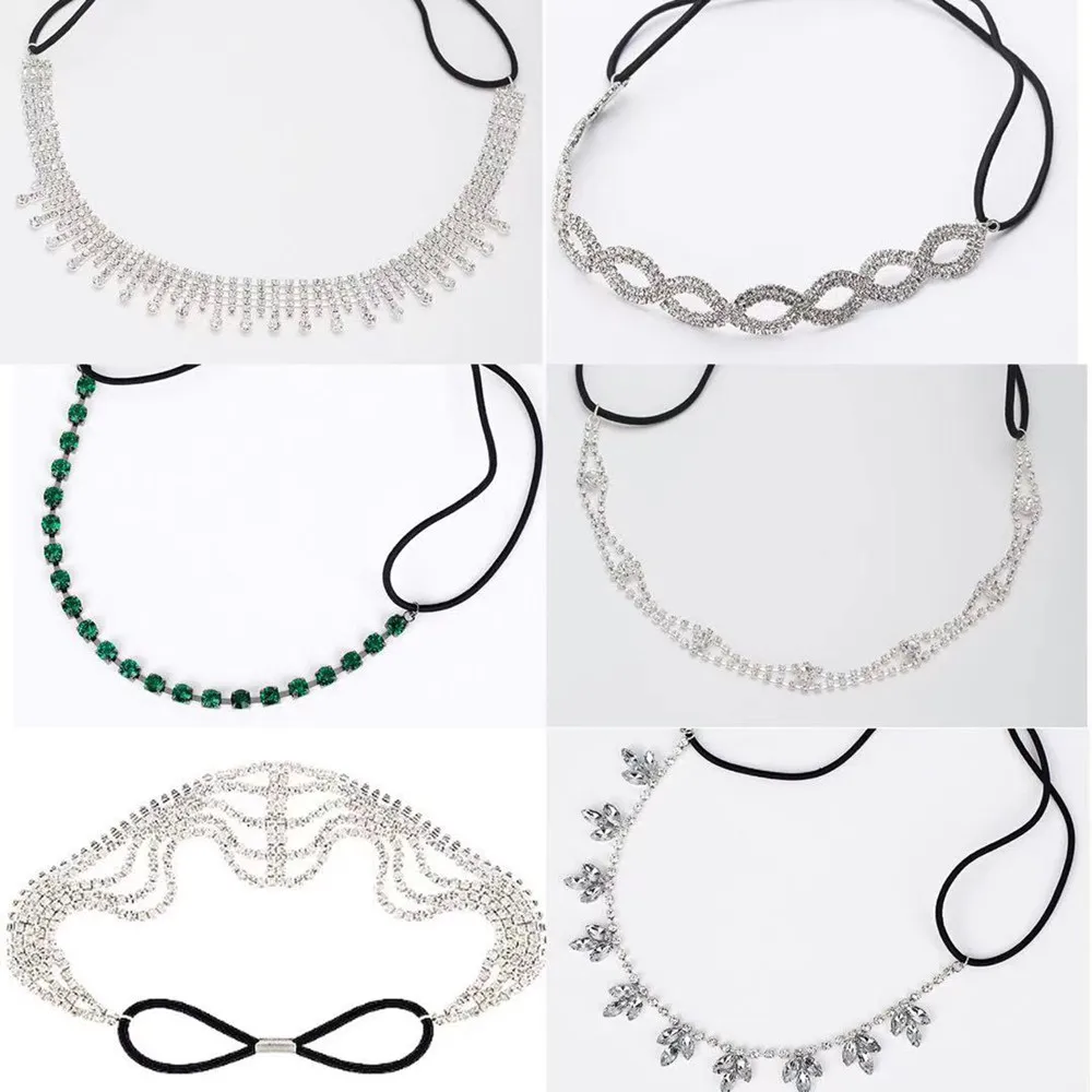 Rhinestone Elastic Headband Wedding Bridal Hair Chain Accessories for Women Luxury Crystal Hair Band Jewelry