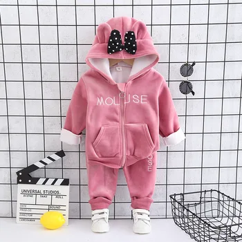 

Winter Baby girls Clothes Fashion hood Thicken Girl Clothing Set cute pink Kids Clothes toddler girl clothes